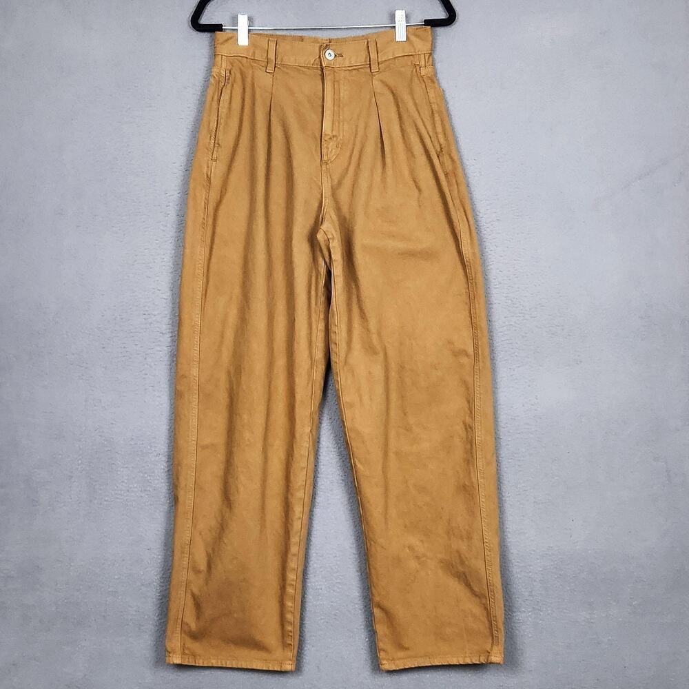 Uniqlo Pants Womens 25 Brown Twill Khaki Pleated High Rise Relaxed Fit 25x30